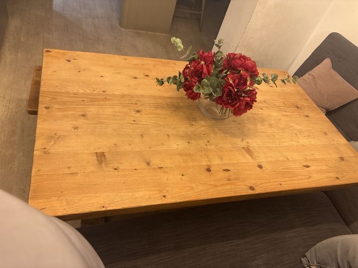 Wooden dining table and bench.                                             SOFA NOT INCLUDED!!!!!!!!