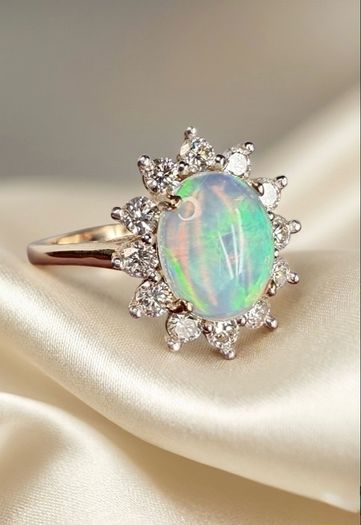 Diamond Ethiopian Opal & Lab-Grown Diamond Ring