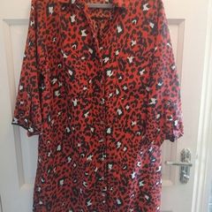 Red leopard design shirt dress size 14