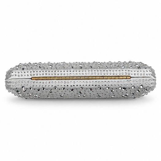 Silver Satin Rhinestone Clutch Bag Wedding or Party