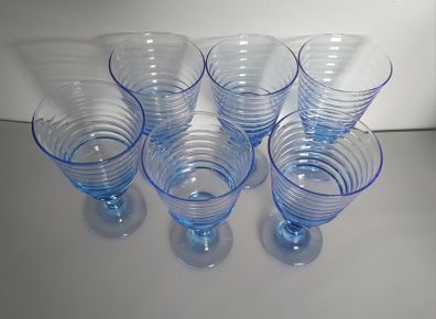 GLASSES - Wine - Dessert -  Set of Six - Blue