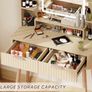 Dressing Table with Mirror and Lights, 3 Color Modes & Adjustable Brightness Modern Makeup Desk, Fluted Vanity Desk with 2 Drawers and 5 Storage Shelves, Bedroom Small Vanity Table Image 4