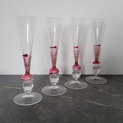Vintage venitian art glass champagne flutes x 4