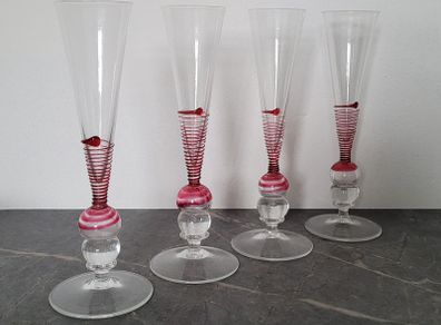 Vintage venitian art glass champagne flutes x 4