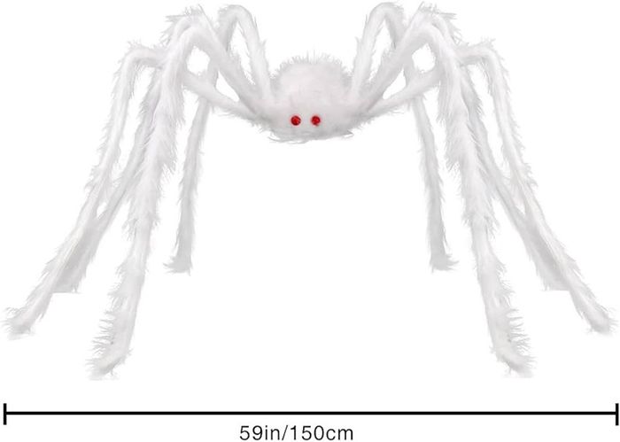 Halloween White Giant Spider, 150cm Hairy Spiders Halloween Realistic Large Fake Hairy Spider Props for Halloween Indoor Outdoor Decorations