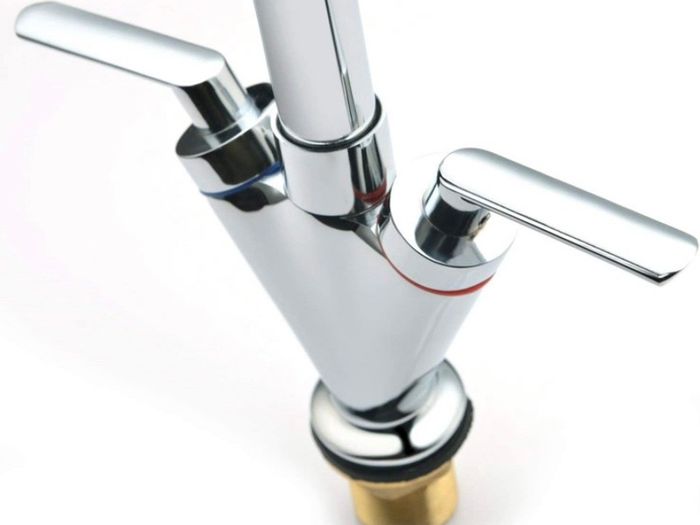 Kitchen Sink Mixer Taps Monobloc Swivel Spout Chrome Brass Dual Lever with Hoses (FREE POSTAGE)