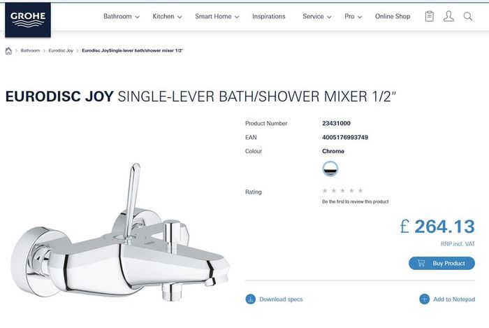 GROHE 23431000 Eurodisc Joy Bath 1/2 Tap with Diverter, Bath/Shower