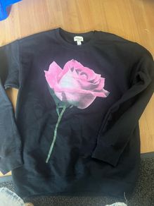 Never worn river island black sweater with pink rose detail