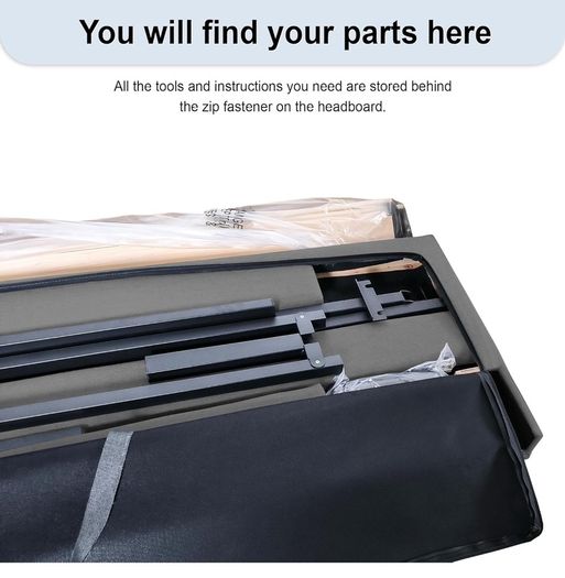 Small Double Bed Frame, Light Grey, Upholstered Wooden Slat Bed Frame with Headboard