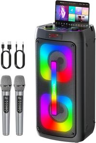 Machine for Adults with 2 Wireless Microphones, Portable Bluetooth Speaker PA System with Dicso Lights for Big Pary, Stage Subwoofers, Outdoor, for Family, Music Lover