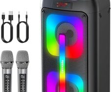 Machine for Adults with 2 Wireless Microphones, Portable Bluetooth Speaker PA System with Dicso Lights for Big Pary, Stage Subwoofers, Outdoor, for Family, Music Lover