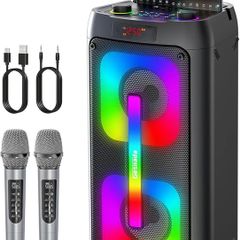 Machine for Adults with 2 Wireless Microphones, Portable Bluetooth Speaker PA System with Dicso Lights for Big Pary, Stage Subwoofers, Outdoor, for Family, Music Lover
