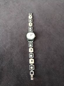 Women Swatch Watch Chessboard Steel Band LB160G Plastic Black Case 25mm Vintage