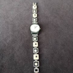 Women Swatch Watch Chessboard Steel Band LB160G Plastic Black Case 25mm Vintage