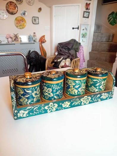 Vintage wooden tea coffee jars