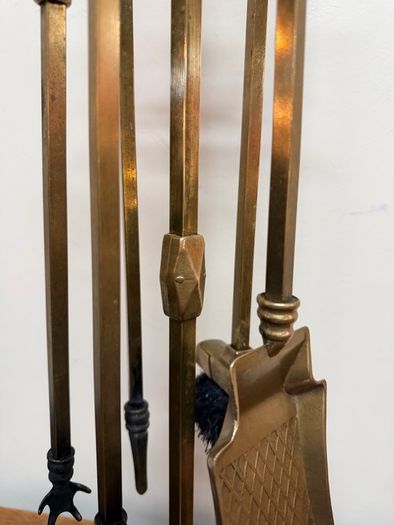 Early 20th Century Brass Fire Irons Set on Stand