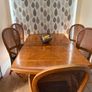 Vintage Solid Beech Wood Extending Dining Table & 6 Rattan Chairs (Made in Singapore) Image 6