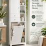 Tall Bathroom Storage Cabinet with Laundry Basket 6 Shelves 2 Drawers White 171cm Image 2