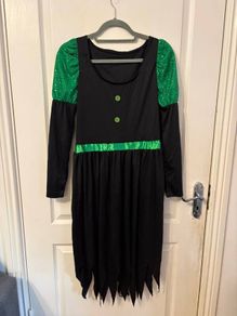 Adult Womens Witch Halloween Costume with Broom & Tights. Size M/L