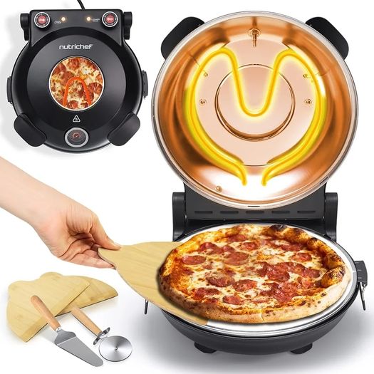Electric Indoor Pizza Oven, 30cm Countertop Cooker, Black Temp Control, Viewing Window, Non-Stick Stone, Heats to 425C, Easy Clean Pizza Maker for Home