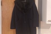 Primark Long Navy Jacket  With Removable  Faux  Fur  Collar.    S.16. New