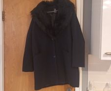 Primark Long Navy Jacket  With Removable  Faux  Fur  Collar.    S.16. New