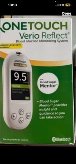 OneTouch Verio Reflect Blood Glucose Monitoring diabetic Bluetooth system