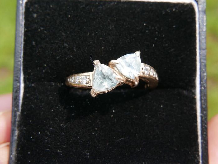 Vintage Solid 14k Gold Aquamarines And Diamonds Ring Size O - 3,35g