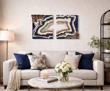 Handmade Blue & Gold Geode Resin Wall Art