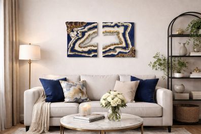 Handmade Blue & Gold Geode Resin Wall Art