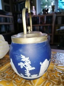 2 Jasperware biscuit /sweet barrels