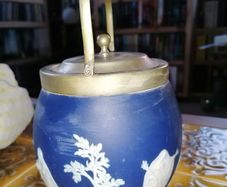 2 Jasperware biscuit /sweet barrels