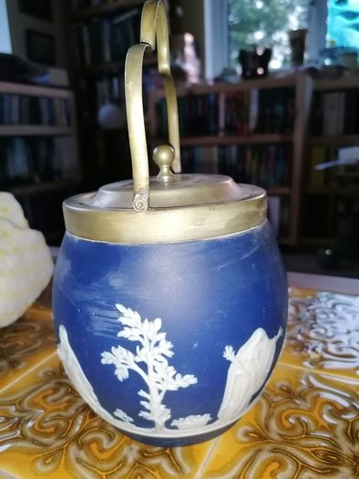 2 Jasperware biscuit /sweet barrels
