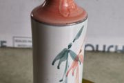 Louis Mulcahy Pottery from Dingle Peninsula With Blue With Pink Fuchsia Design Ireland Hand Made Bud Vase