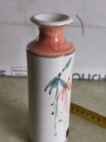 Louis Mulcahy Pottery from Dingle Peninsula With Blue With Pink Fuchsia Design Ireland Hand Made Bud Vase