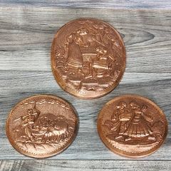 Vintage Indian Hand Crafted Embossed Copper Art Oval