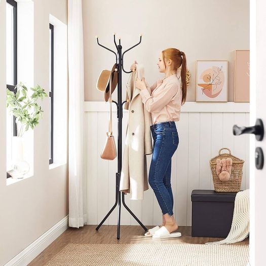 NEW SALE | Metal Coat Rack, Clothes Stand, Hat Handbag Hanger, 182 cm Tall Hall Tree, Black