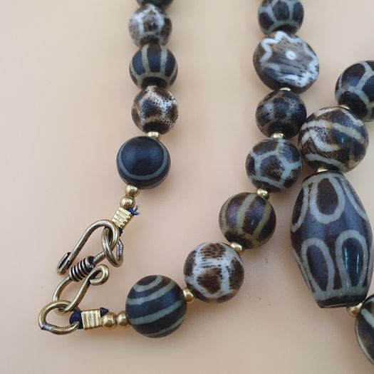 Rare Antique Burmese Pumtek Pyu Petrified Wood Beads Necklace