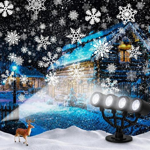 Outdoor Snowflake Projector Lights 4 Head IP44 Waterproof