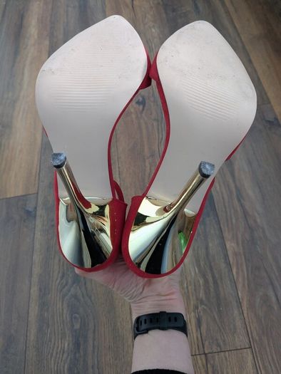 Red Suedette Ankle Strap Stilettos Size 5
