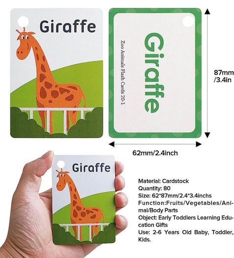 80Pcs/Box Preschool Educational Flash Cards, Toddler Learning Flash Cards Double Sided, Include Fruits Vegetables Body Parts Animal Flash Cards for Kids, Toddlers