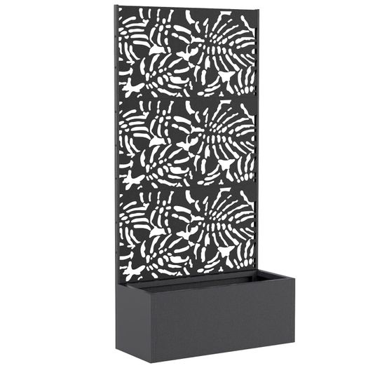 Planter with Trellis, Flower Box, with Privacy Screen, for Climbing Plants, Metal, 90 x 37.5 x 180 cm, black