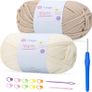 100gx2 Chunky Cotton Crochet Yarn with 4mm Hook, Soft Non-Split Thick Yarn for Amigurumi DIY Gifts, Home Decor, Beginner Projects (Beige+OffWhite) Image 3