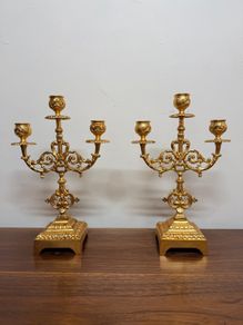 Pair of Gilt Brass Candelabras in Louis XIV Style