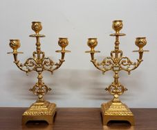 Pair of Gilt Brass Candelabras in Louis XIV Style