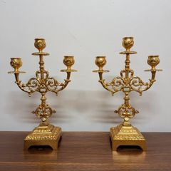 Pair of Gilt Brass Candelabras in Louis XIV Style