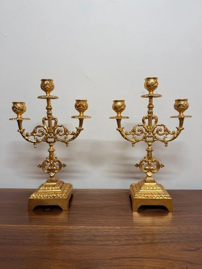Pair of Gilt Brass Candelabras in Louis XIV Style