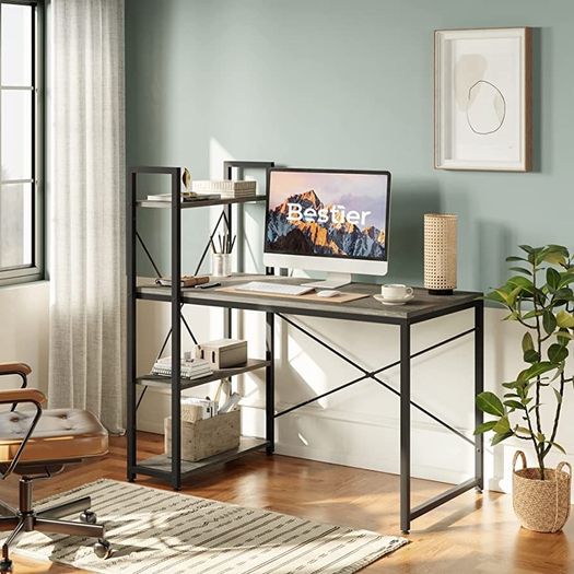 Computer Desk with Storage Shelves Writing Desk with Shelves 120CM Reversible Computer Desk with Bookshelf for Home Office Small Space MULTIPLE COLOURS AVAILABLE (FREE POSTAGE)