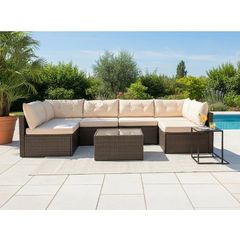 MIAMI Luxury Rattan Garden Corner Sofa Set with Table Outdoor Patio Furniture