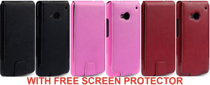 New Htc One Terrapin Pu Leather Flip Case Cover Black / Hot Pink / Red + Free Screen Protector
